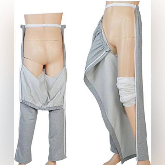 Unisex Patient PANTS Gray Zip sides Adjustable waist size L Easy On & Off - Picture 7 of 11